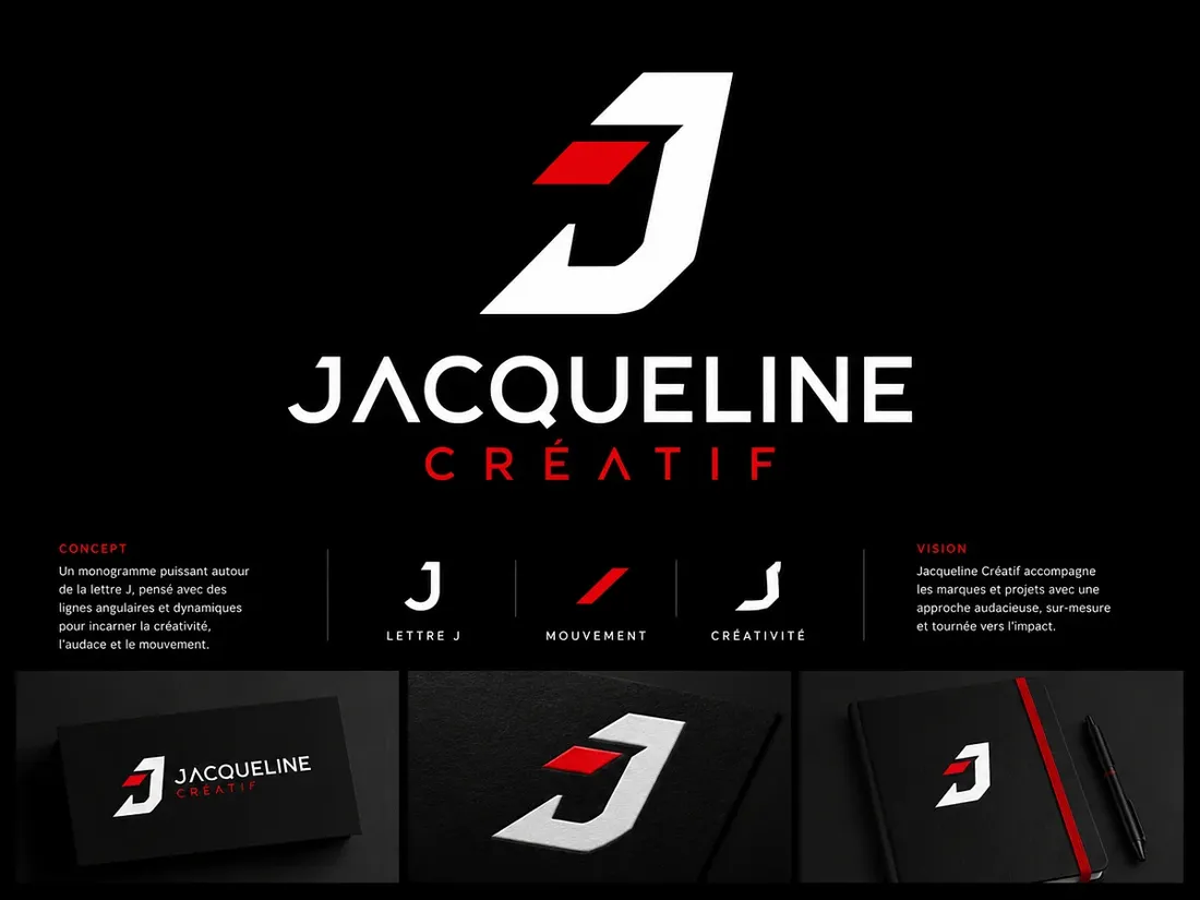 Jacqueline Créatif, example brand identity kit and applications