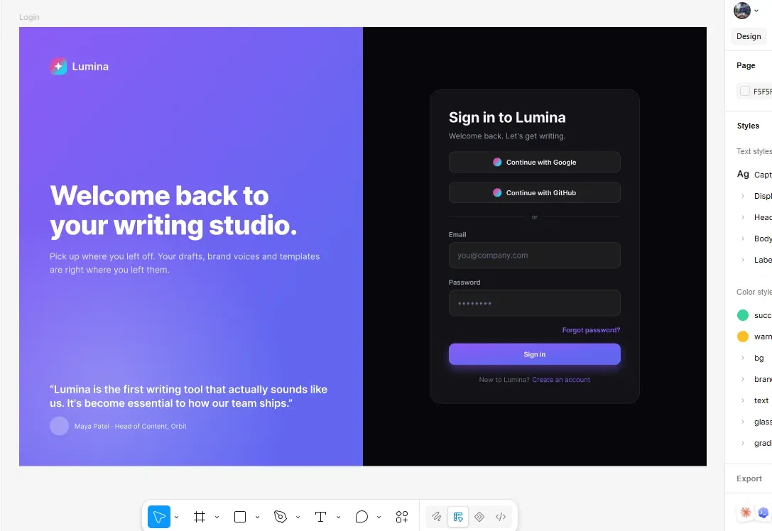 Lumina AI, example interface and component system