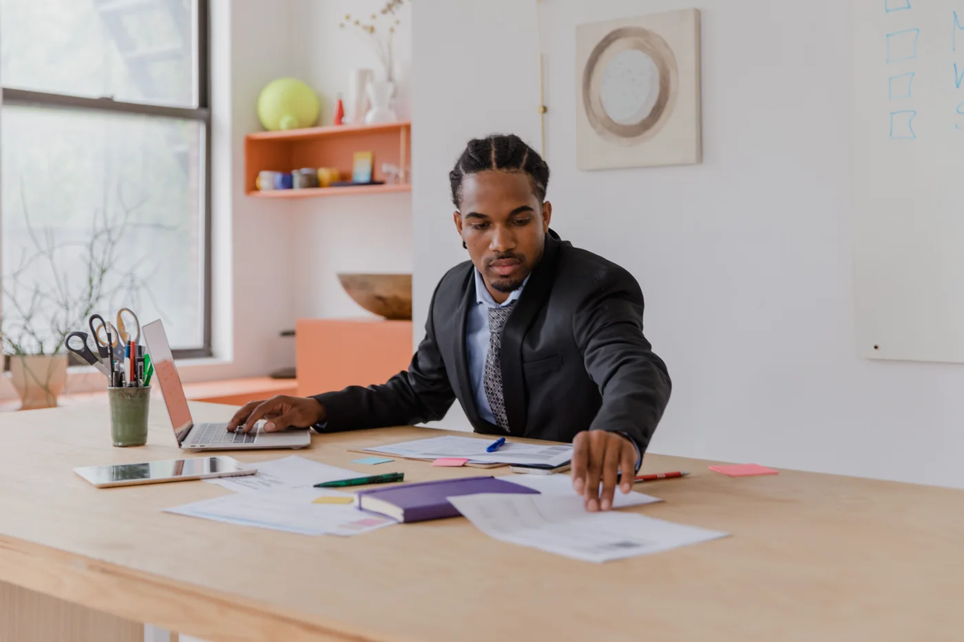 Business manager reviewing work
